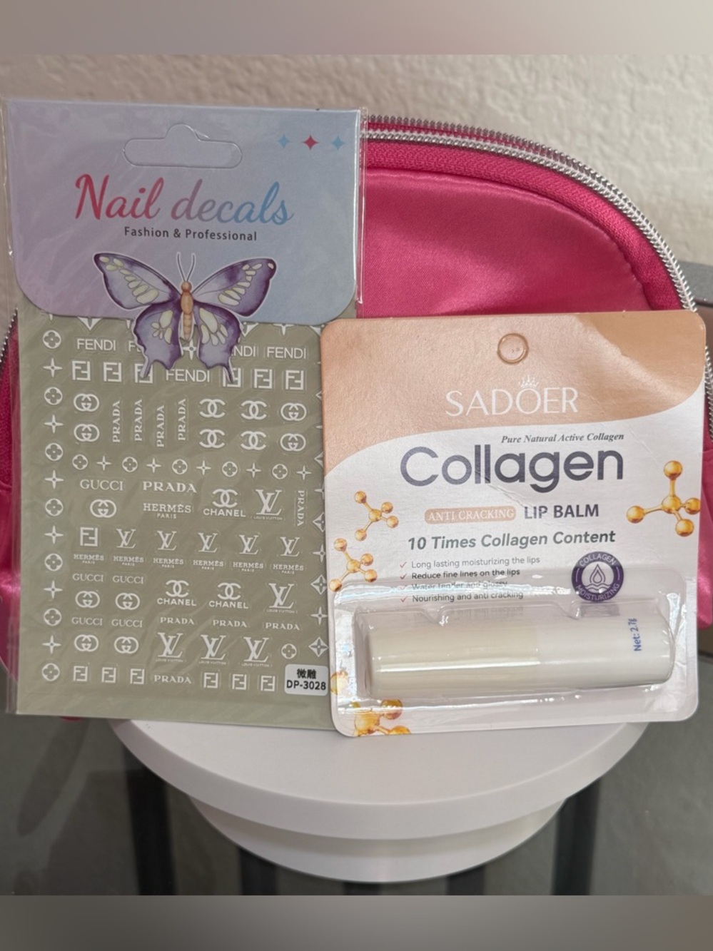 Pink Cosmetic Bag with Skincare and Accessories - Picture 3 of 8